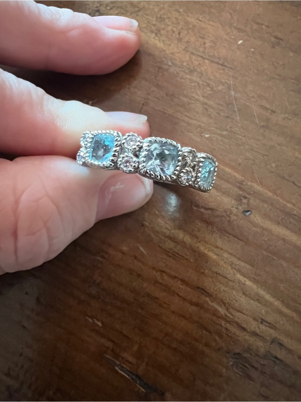 Judith Ripka Sterling Silver Aquamarine Multi-Stone Ring Size 10